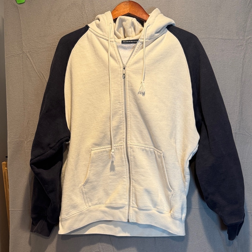 Brandy Melville Black and Cream Zip-Up Sweater